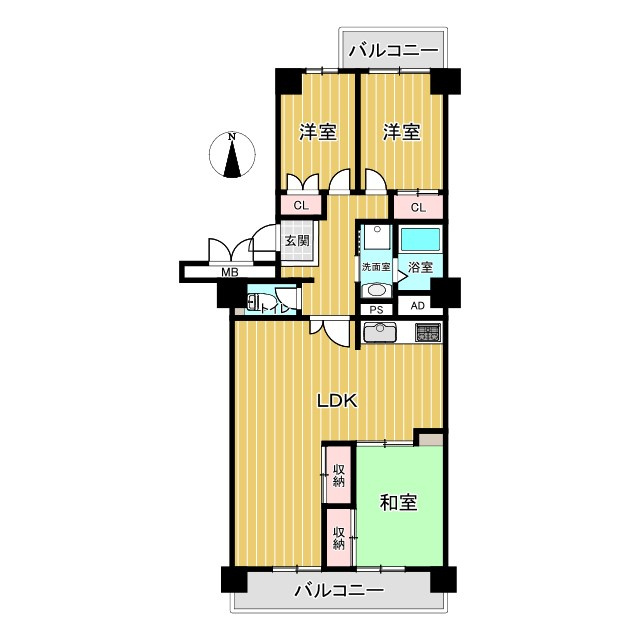 シティコーポ堀田の間取り|3LDK、専有面積83.61m2、バルコニー面積10.60m2

