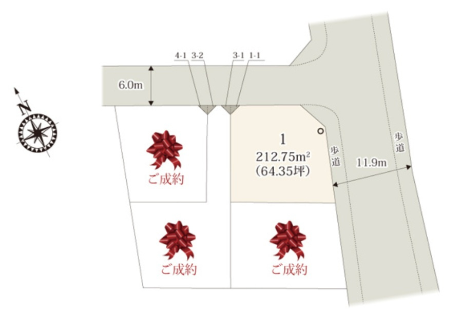 久喜市吉羽　第6期　全5邸の区画図|全棟配置図