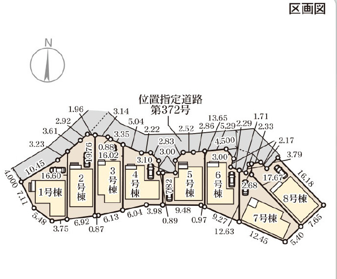 リーブルガーデン沖縄市南桃原・３号棟の区画図|３号棟／接道状況：西側４ｍ町道・北側4.5ｍ私道