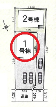 西尾市楠村町第3　新築分譲住宅　全2棟　1号棟の区画図