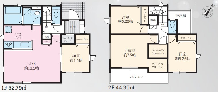 「お車3台駐車可」「WIC等収納豊富」　桜が丘西町　限定1棟の間取り