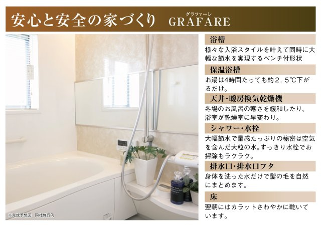 グラファーレ　一宮市あずら3丁目　全1区画分譲の浴室|高断熱浴槽を使用し温めたお湯の熱をにがしにくくしっかり断熱します。