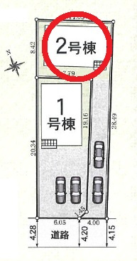 西尾市楠村町第3　新築分譲住宅　全2棟　2号棟の区画図