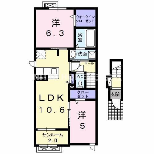 メゾン・シャトンⅡの間取り|エアコン２台＆３口コンロ付き☆