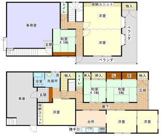 【間取り】 | 宇部市岬町三丁目中古住宅／2階建（1F居宅・2F事務所） | 1階は居宅部分、2階は事務所スペースとなっております。