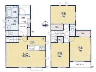 【間取り】 | 海老名市東柏ケ谷5丁目  A号棟 | 都市ガス　南向きバルコニー　Ｗロックディンプルキー　浴室乾燥機+窓　全居室収納　全室2面採光
