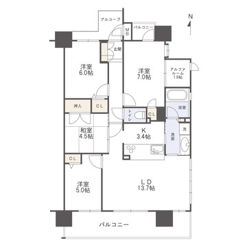 アルファステイツ平成の間取り|東南角部屋　ハウスクリーニング実施済み　４LDK　