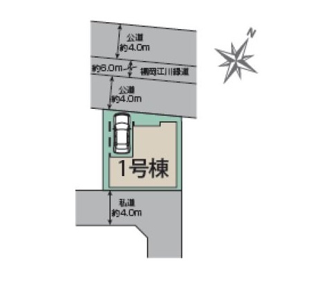 ふじみ野市駒西１丁目 新築戸建の区画図|南面に道路があり陽当たり良好。北側も道路なので通風も良好です。