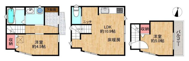 【間取り】 | 板橋区双葉町　新築戸建て | 2LDK・土地面積34.99ｍ2・建物面積53.44ｍ2