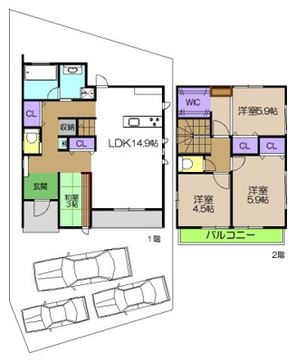 【土地図＋建物プラン例】 | 建築条件付き宅地　高知市宇津野 | プランです。