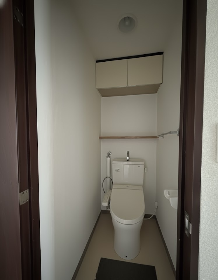 「リーセント双葉町 中古マンション」広さと立地が魅力！おすすめのゆったり3LDK♪のトイレ|上部に収納棚もあり、小物や備品の整理に便利です。