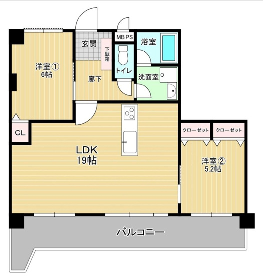 【間取り】 | ライオンズマンション筑紫丘西 | 2月にリフォーム完成しています。使い勝手の良い振分タイプの2LDKはお2人暮らしにおススメです