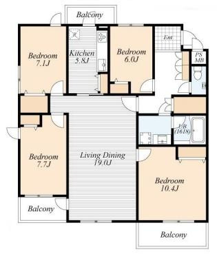 【間取り】 | マンション雪谷テラス | 販売価格：9390万円　間取り4LDK　空室