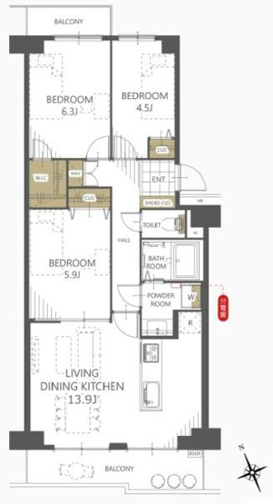 【間取り】 | 寝屋川東ファミリータウン北1番館
