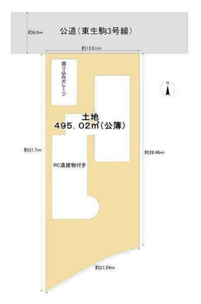 生駒市東生駒１丁目の売地の土地図