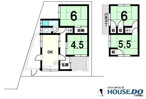 中古戸建　大東市北条2丁目（昭和39年築）の間取り|敷地・間取り図面は略図につき現況を優先致します。