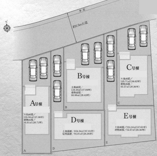 【区画図】 | 綾瀬市深谷中6丁目  C号棟 | Ｃ号棟　北側約6.5ｍ公道　駐車並列2台（車種によります）　敷地面積38.0坪
