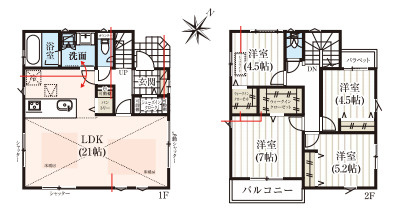 大宮堀の内３丁目　新築一戸建て　ヒルズ　Aの間取り|大宮堀の内３丁目　新築一戸建て　ヒルズ　A、4LDK、土地面積174.80m2、建物面積104.33m2