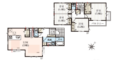 大宮堀の内３丁目　新築一戸建て　ヒルズ　Cの間取り|大宮堀の内３丁目　新築一戸建て　ヒルズ　C、3LDK、土地面積148.74m2、建物面積102.68m2