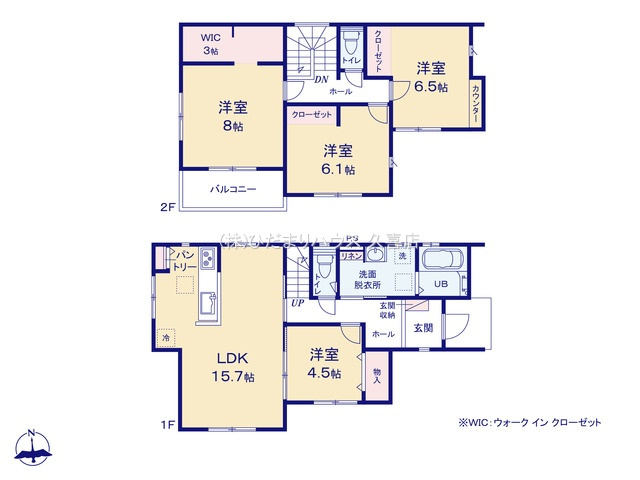ワイウッドコート加須市多門寺第11期　新築一戸建て　01の間取り|ゆとりのある3帖WIC完備！家族全員分のお洋服がスッキリ収納可能です♪