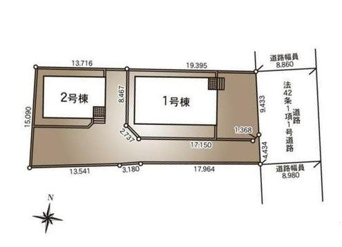 筑西市井上　第1　2号棟の区画図