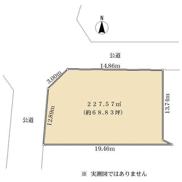 甲風園3丁目土地の区画図|北西角地（約68.8坪）