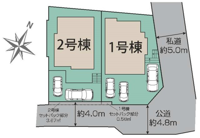 【横浜市旭区上白根2丁目43-1全2棟新築戸建て】★仲介手数料無料★（上白根北小学校・上白根北中学校）の区画図