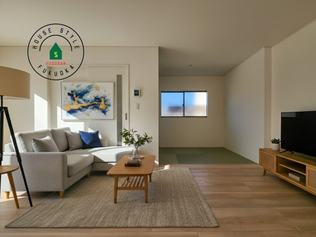 福岡市城南区干隈1丁目第4-2棟（1号棟）の居間・リビング|※家具はCGを合成したものです。うららかな陽射しがどのお部屋にも降り注ぎますように、快適さを追求した間取設計。得難い立地環境での生活を恵みの豊かな永住の地へと変えてくれます。※写真内の