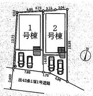【区画図】 | 厚木市及川1丁目  1号棟 第10 | 1号棟　南側約5.4ｍ公道　駐車並列2台（車種によります）　敷地面積32.9坪