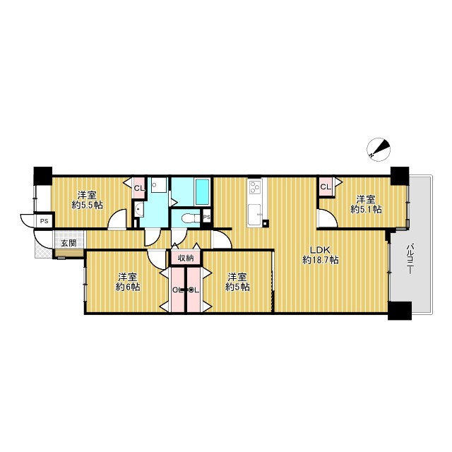 オークヒルズ香里四番館の間取り|4LDKで部屋数豊富です。
