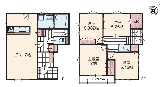 【１号棟】越谷市下間久里新築戸建ての間取り