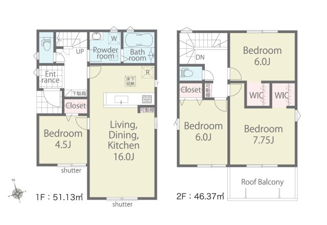 熊本市西区池田3丁目第1-２棟（2号棟）の区画図|配置図（1号棟）