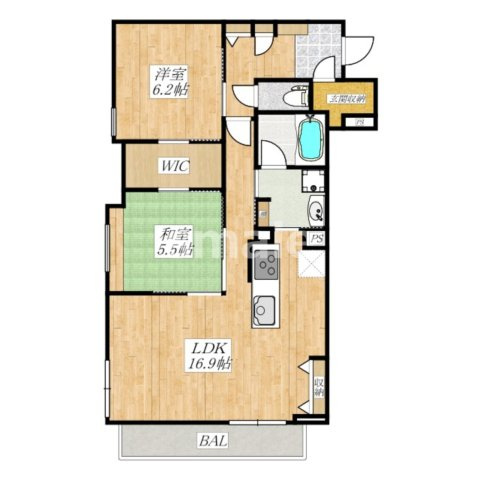 ラ・メゾン・カノン桜木町 の間取り|南向きです。