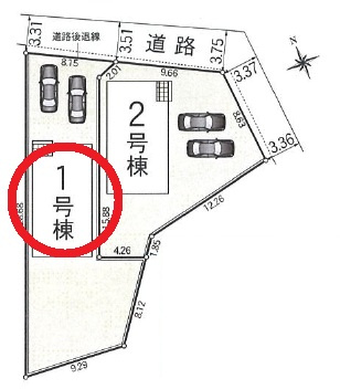 西尾市田貫町第3　新築分譲住宅　全2棟　1号棟の区画図