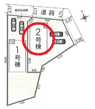 西尾市田貫町第3　新築分譲住宅　全2棟　2号棟の区画図