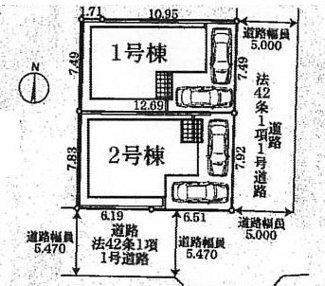 【区画図】 | 座間市座間1丁目  2号棟 第28 | 2号棟　南東角地　東側約5ｍ・南側約5.4ｍ各公道　駐車2台（車種によります）　敷地面積30.2坪