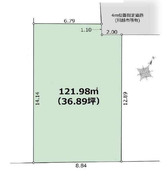 敷地面積36坪以上　売地　川越市的場の土地図|区画図　敷地面積36坪以上！建築条件なし！お好きなハウスメーカーで建築可能♪整形地！駅徒歩10分♪買い物便利♪住環境良好な立地です♪