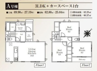 【間取り】 | 南区東大沼4丁目 A号棟 | 南東向き　2階建て　3LDK　全居室６帖以上　全居室収納付き