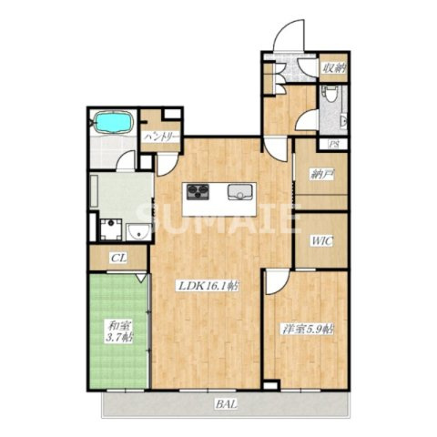 ラ・メゾン・カノン桜木町 の間取り|南向きです。