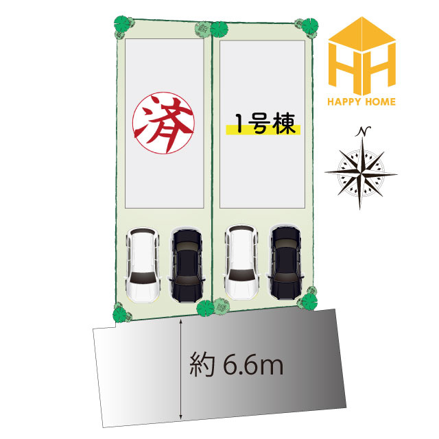 ブルーミングガーデン末成町新築一戸建て│3LDK+並列駐車2台可の区画図|※現況と図面が異なる場合現況を優先いたします。