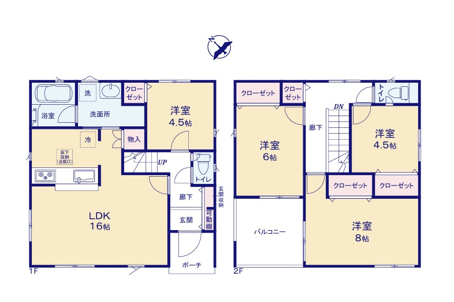 Cradlegarden　 水戸市河和田町　第3　12の間取り|　
☆各部屋を最大限に広く使って頂ける様、全居室に大容量の収納付き。水廻りコンパクトで家事動線ラクラク！和室はお昼寝にもピッタリの癒しのスペースです♪
