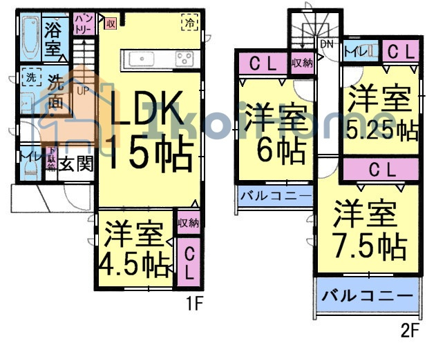明石市藤が丘2丁目　新築戸建の間取り|【ホームページに現地動画掲載中】●年中無休：当日予約可●バルコニーがに部屋にあり、通風採光良好です！