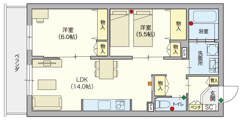（シニア限定）グランビレッジ橋本の間取り|シニア向けの充実した設備