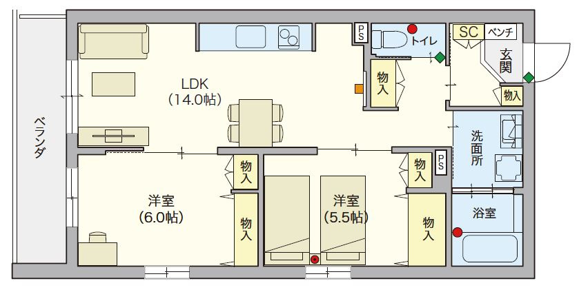（シニア限定）グランビレッジ橋本の間取り|シニア向けの充実した設備