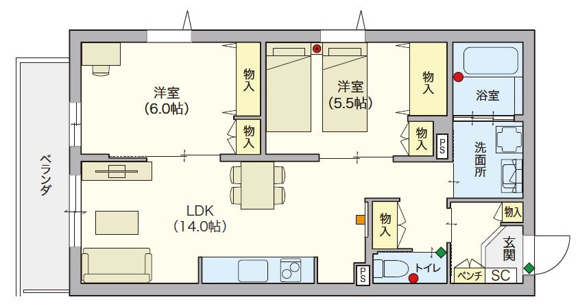 （シニア限定）グランビレッジ橋本の間取り|シニア向けの充実した設備