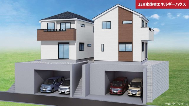 横浜市旭区今宿東町  新築戸建て【仲介手数料無料】カースペース2台の外観パース