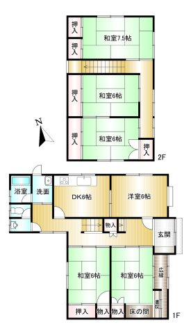 橿原市曽我町の間取り|6DK　土地面積：180.25ｍ2　建物面積：118.93ｍ2　