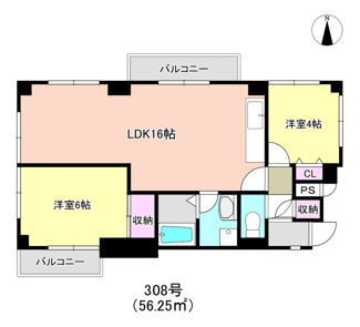 【間取り】 | メゾンブランカ　308 | ★お部屋のグレードＵＰ！！
この度、1）洋室（北西）をLDKと接続しLDK16帖に
2）和室６帖（南西）を洋室６帖へ間取改造　【2025/9施工】