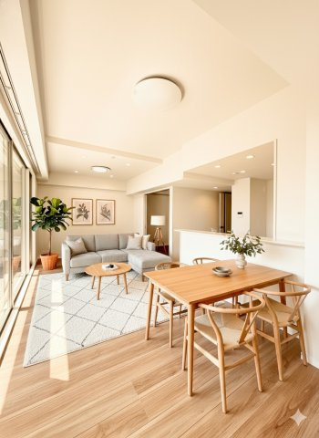 ウィスティリアE-oneの居間・リビング|LDKに家具を配置したイメージ画像です。