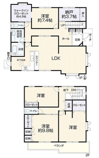 【間取り】 | 岐阜市日野南！積水ハウス施工の中古住宅！軽量鉄骨造2階建て！お庭付き・お車並列2台可能！ | 岐阜市日野南！積水ハウス施工の中古住宅！軽量鉄骨造2階建て！お庭付き・お車並列2台可能！
